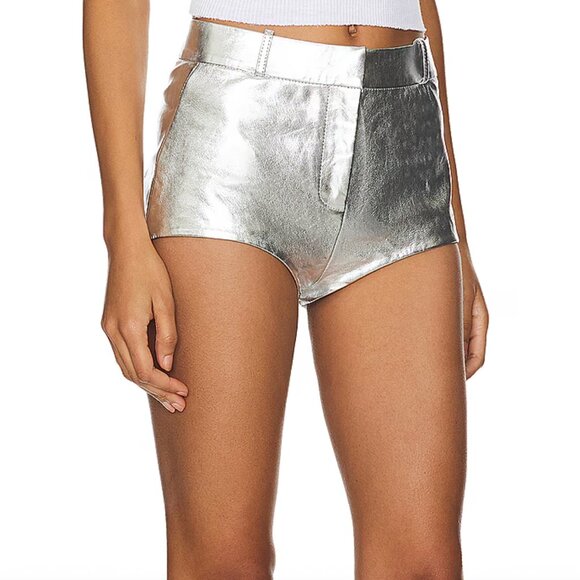 LAMARQUE Annaise Short in Metallic Silver Leather Micro Mini Booty Hot Pants XS - Picture 2 of 7